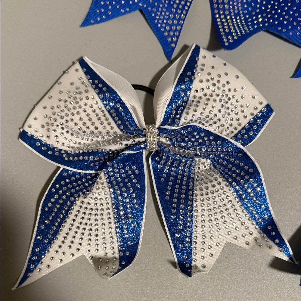 Cheer Blue and White Bow Set